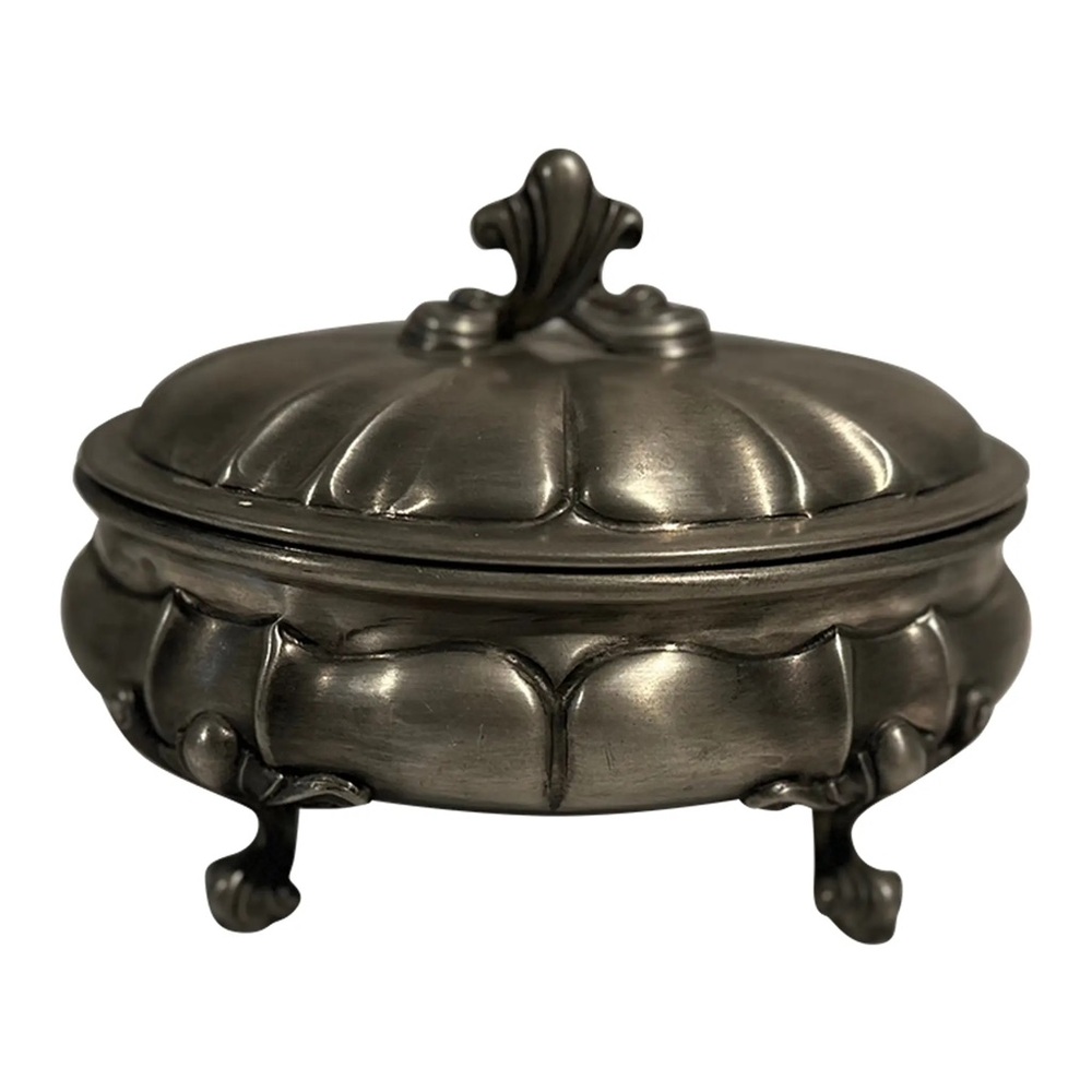 Italian Oval Pewter Box Art Nouveau Style Decorative Dresser Box Jewelry Casket